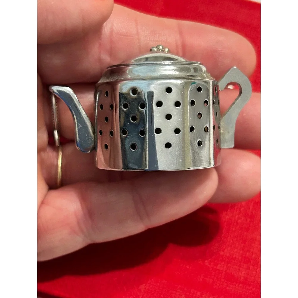 Vintage Miniature Teapot Tea Infuser Stainless Steel Loose Leaf Steeper Chain